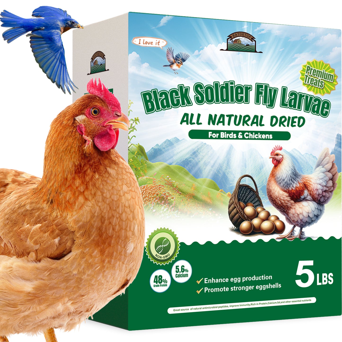 5LB Dried Black Soldier Fly Larvae for Chickens, NON-GMO, NO Additive,100% Natural Chicken Food