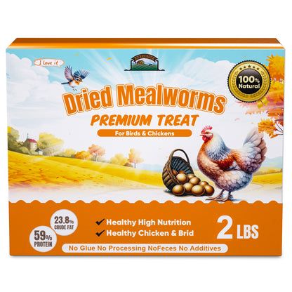 2LB High Protein Dried Mealworms for Chickens, Birds, Wild Birds, Blue Birds, Turtles, Hamsters to Improve Nutrition and Enhance Immunity
